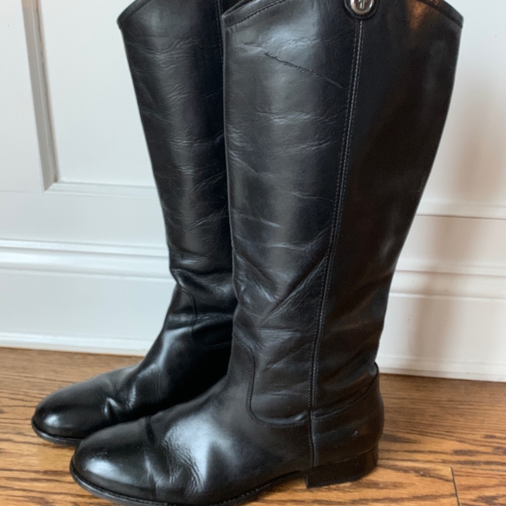 FRYE Melissa Button Black Italian Leather Tall Boots Size 10 B ,